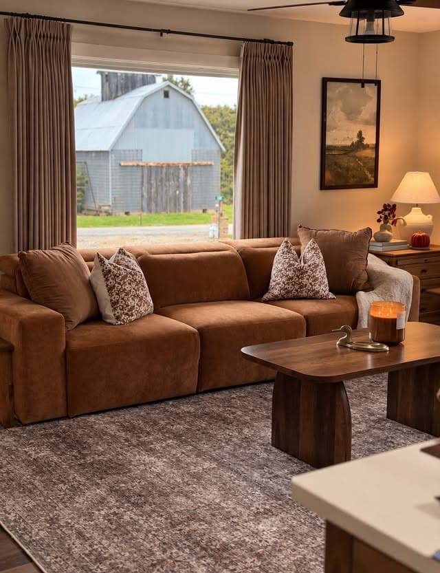 18. Rustic Terracotta Brown and Taupe Comfy Living Room Idea - comfy living room ideas