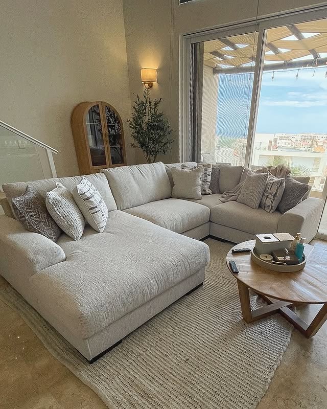 19. Airy Light Gray and Natural Oak Comfy Living Room Idea - comfy living room ideas
