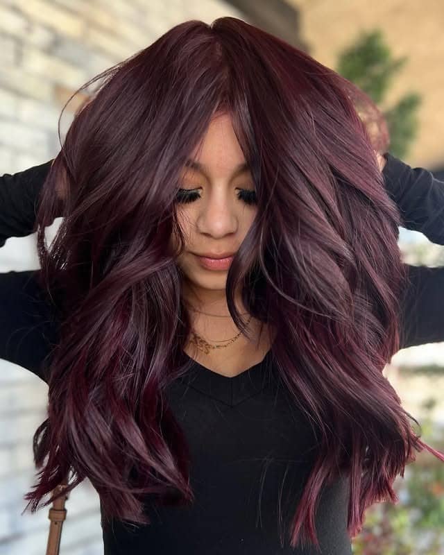 6. Rich Burgundy Balayage with Long Face-Framing Layers - Burgundy Balayage Hair Color