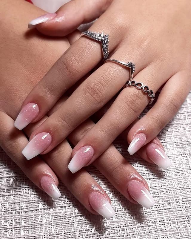 1. Glittery Pink and White Ombre Ballerina Nails - ballerina nail ideas