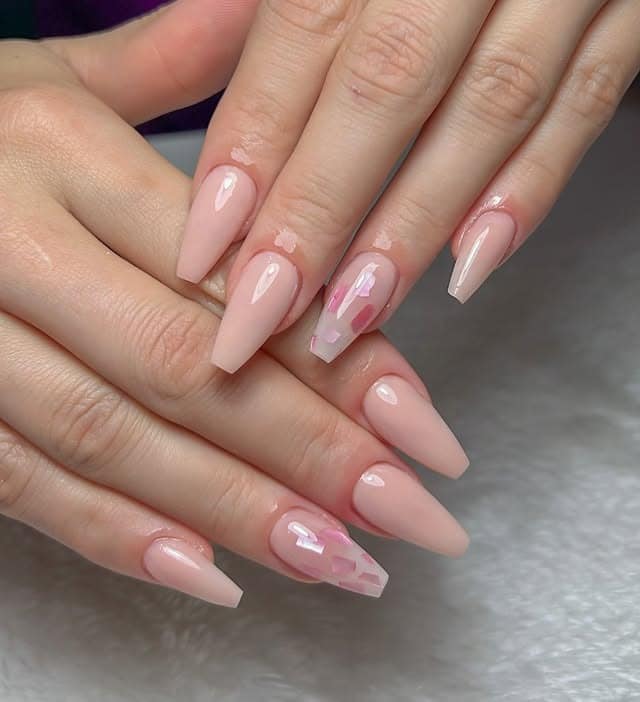 4. Blush Pink Ballerina Nails with Floral Accents - ballerina nail ideas