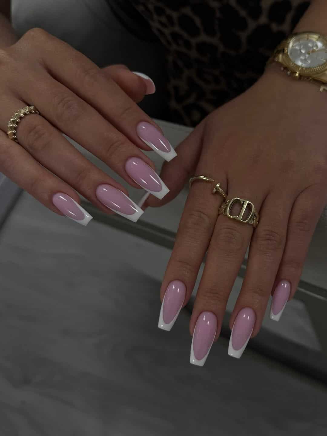 9. Dusty Pink French Tip Ballerina Nails - ballerina nail ideas