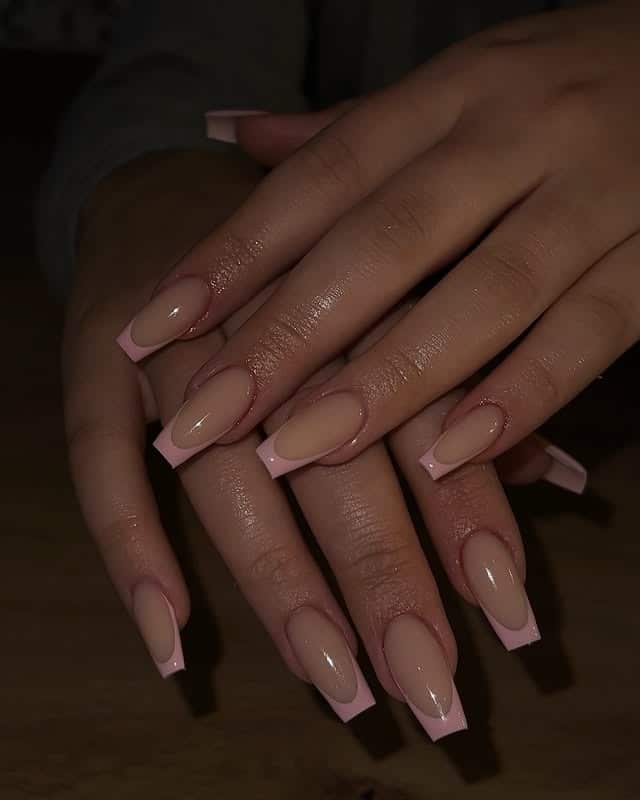 18. Nude Beige Ballerina Nails with Baby Pink French Tips - ballerina nail ideas