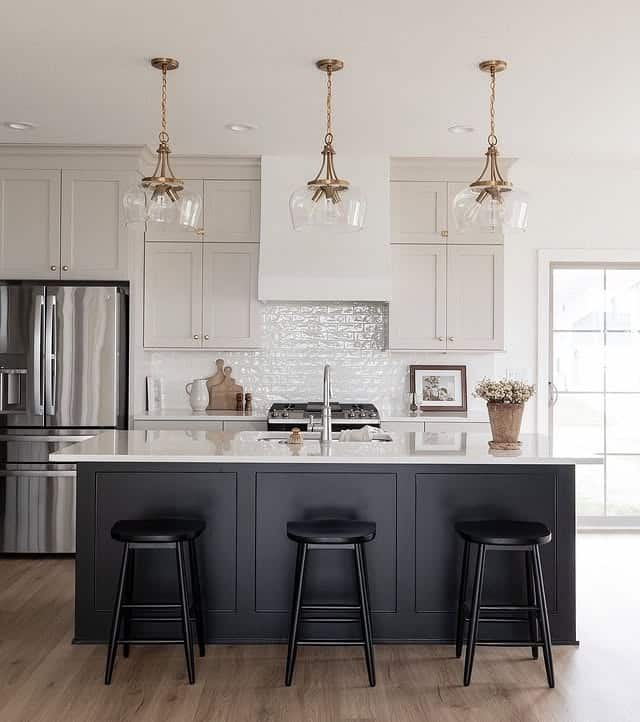 1. Charcoal Gray Kitchen Island with White Cabinets - kitchen color ideas with white cabinets