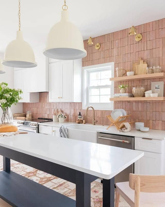 18. Dusty Pink Kitchen Backsplash with White Cabinets - kitchen color ideas with white cabinets