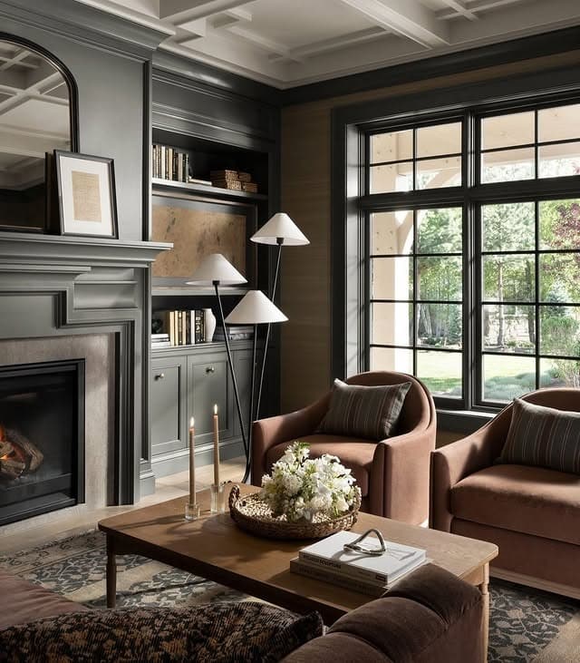 10. Sophisticated Dark Gray and Chocolate Brown Living Room - gray and brown living room ideas