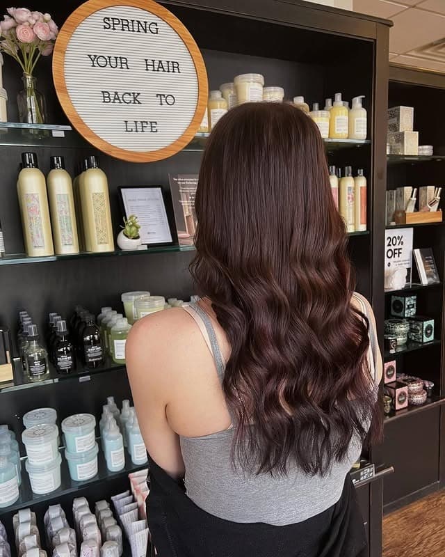 6. Dark Chocolate Mahogany Hair with Loose Romantic Waves - Mahogany Hair Color