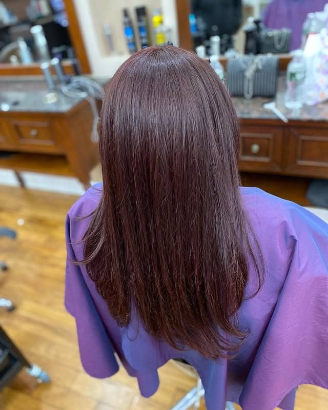 13. Muted Violet Mahogany Hair with Sleek Straight Layers - Mahogany Hair Color
