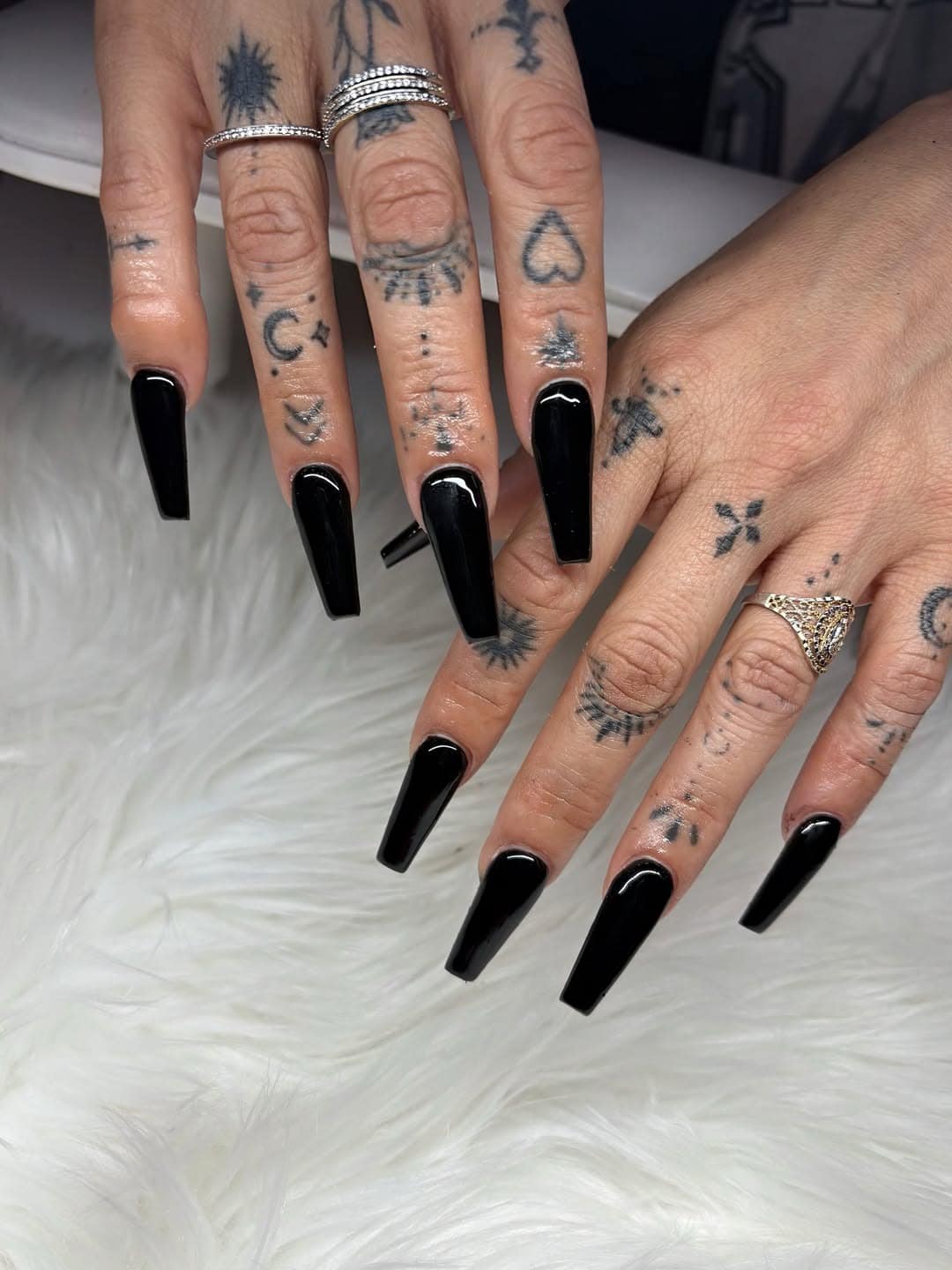 17. Extra Long Glossy Black Coffin Acrylic Nails - black coffin nail ideas