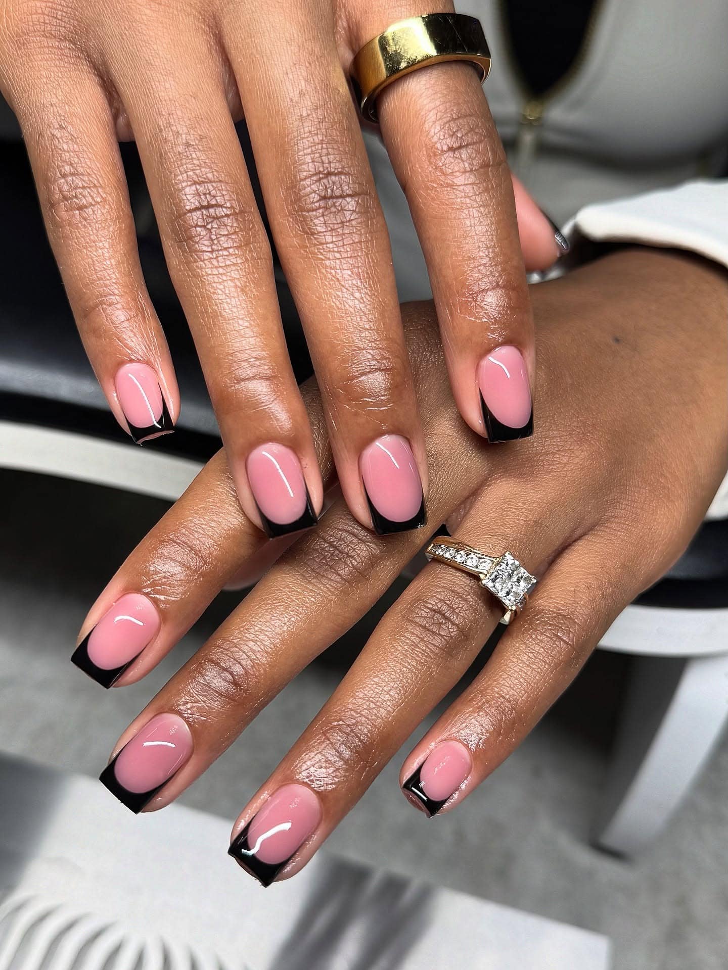 12. Classic Black French Square Nails with Soft Pink Base - black french nail ideas