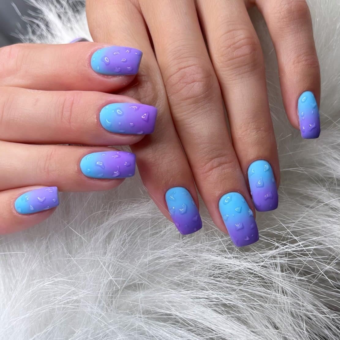 12. Pastel Blue and Purple Ombre Water Droplet Nails - blue and purple nail ideas