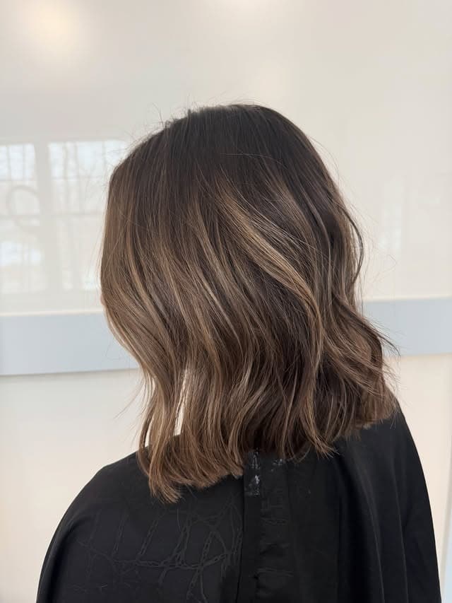 2. Chocolate Brown Wavy Lob with Caramel Highlights - Lob Hairstyles