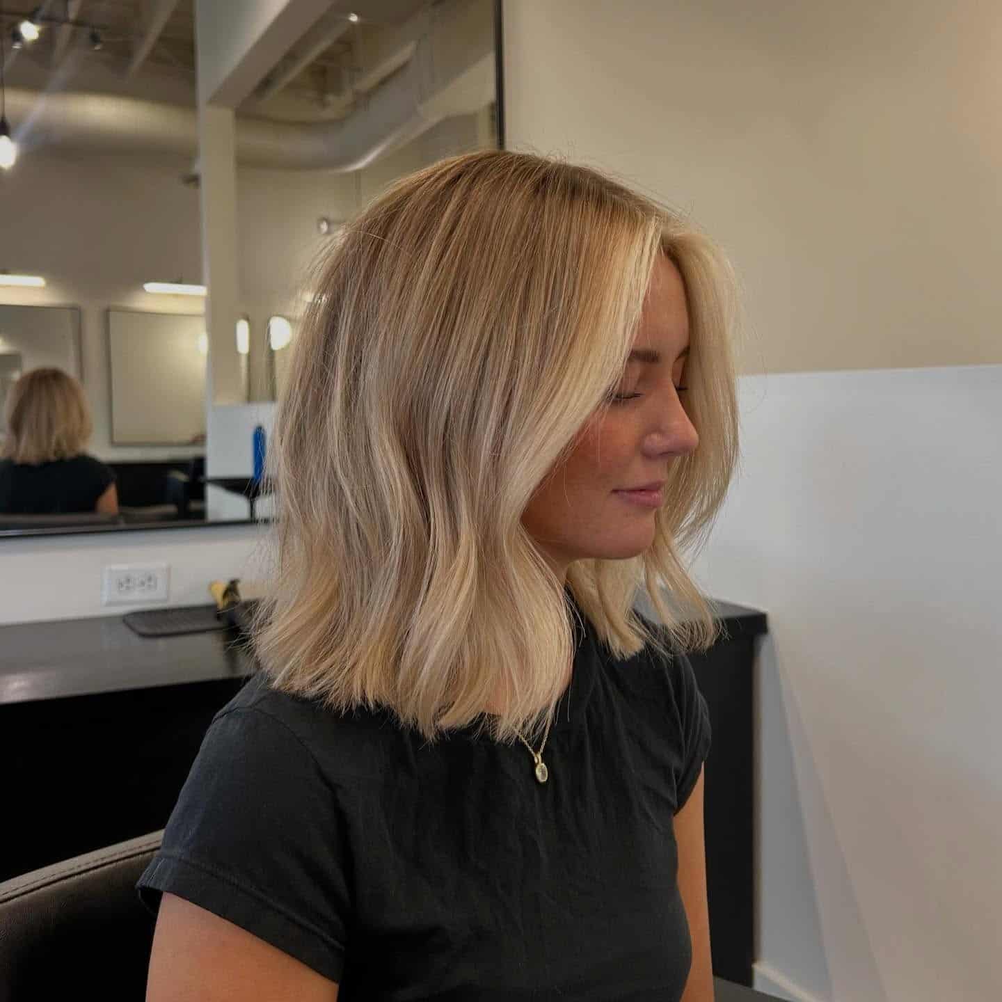 7. Beige Blonde Layered Lob with Soft Waves - Lob Hairstyles