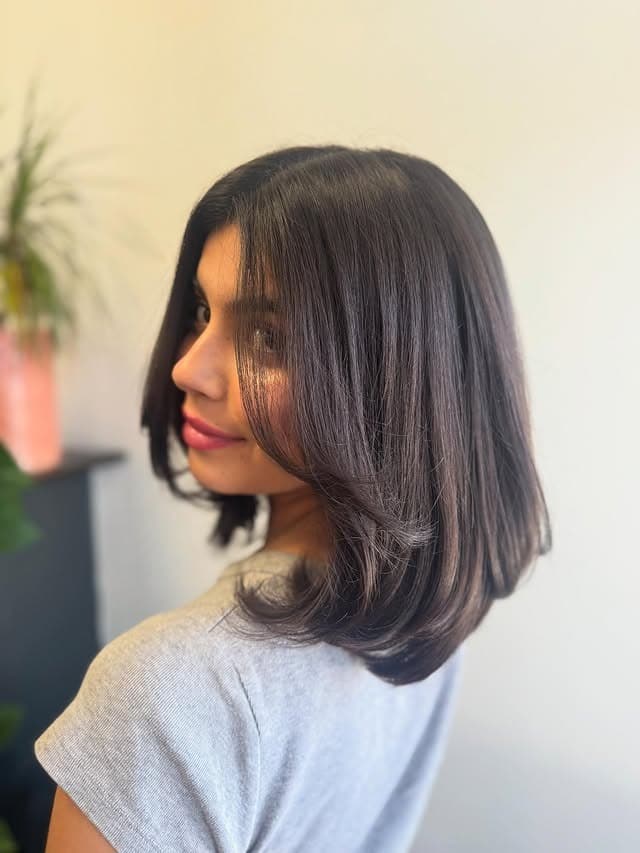 15. Dark Espresso Brown Sleek Lob with Rounded Ends - Lob Hairstyles