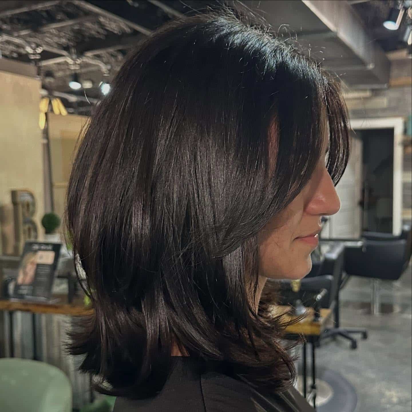 20. Soft Black Layered Lob with Feathered Ends - Lob Hairstyles