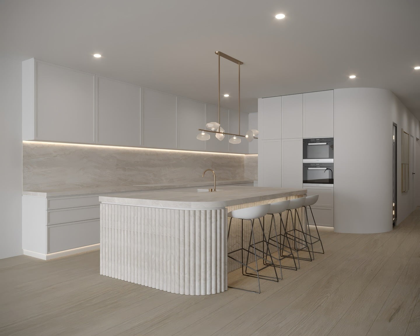 11. Elegant White Marble Kitchen Feature Wall with Gold Accents - feature wall kitchen ideas