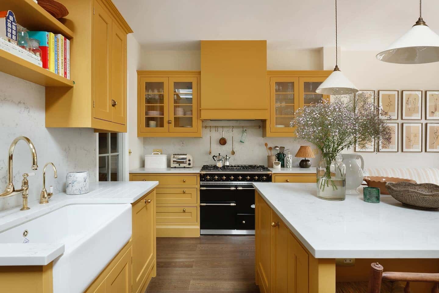 3. Mustard Yellow Kitchen with Classic Details - bright kitchen ideas