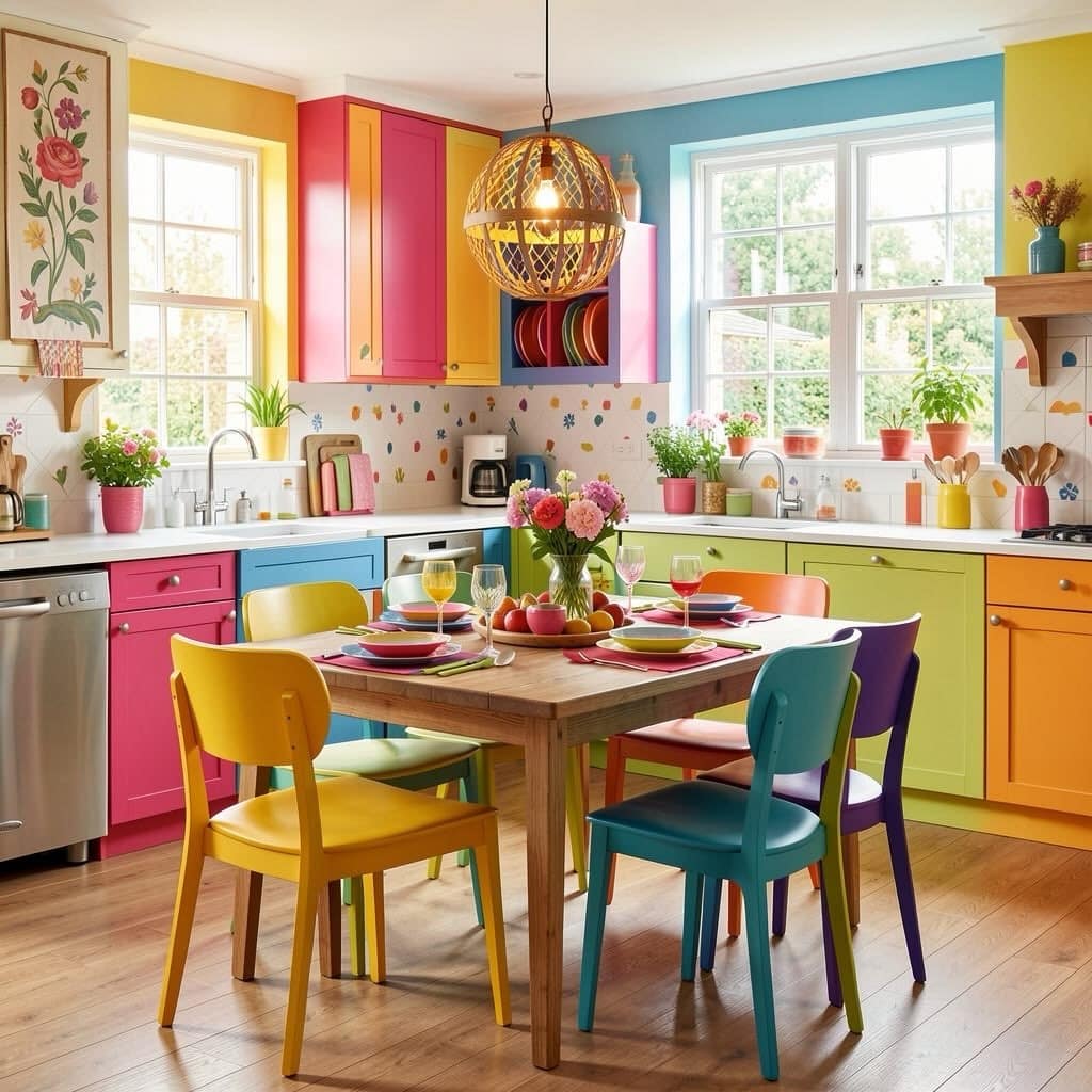 9. Rainbow Kitchen with Bright Multicolored Cabinets - bright kitchen ideas