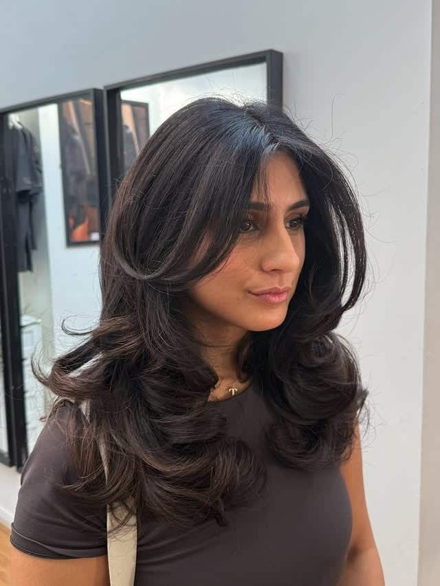 6. Deep Espresso Butterfly Cut with Voluminous Layers - Short Layered Haircuts