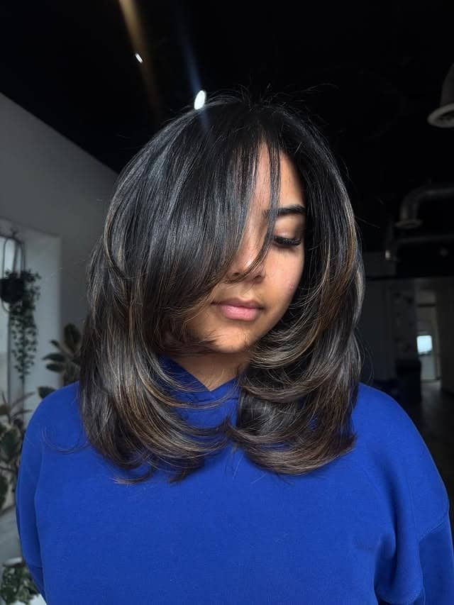 9. Dark Ash Brown Voluminous Butterfly Lob - Short Layered Haircuts