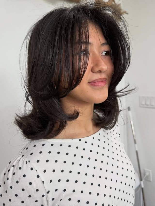 12. Dark Espresso Short Layered Bob with Wispy Curtain Bangs - Short Layered Haircuts