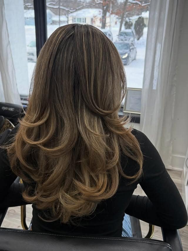 17. Ash Brown Layered Butterfly Cut with Caramel Highlights - Short Layered Haircuts