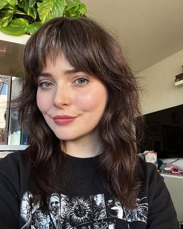 1. Chocolate Brown Shaggy Haircut with Wispy Bangs - Shaggy Haircut
