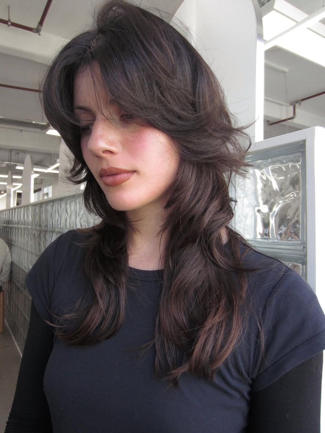 3. Dark Espresso Long Shag with Curtain Bangs - Shaggy Haircut