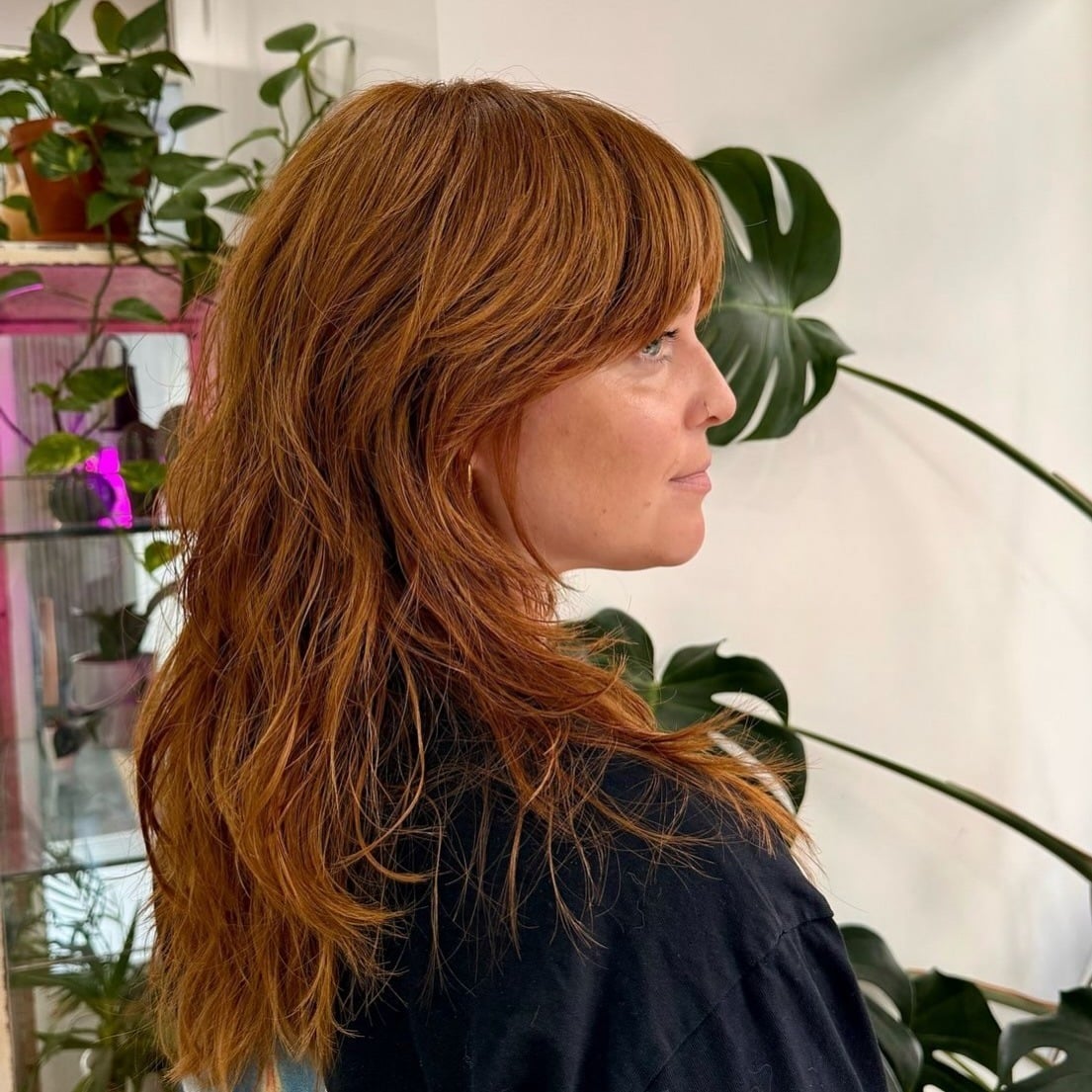 10. Golden Copper Long Shag with Sweeping Fringe - Shaggy Haircut
