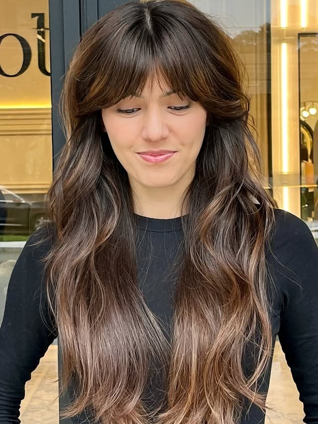 16. Smoky Ash Brown Long Shag with Curtain Bangs - Shaggy Haircut