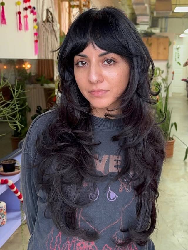 17. Jet Black Butterfly Shag with Face-Framing Layers - Shaggy Haircut