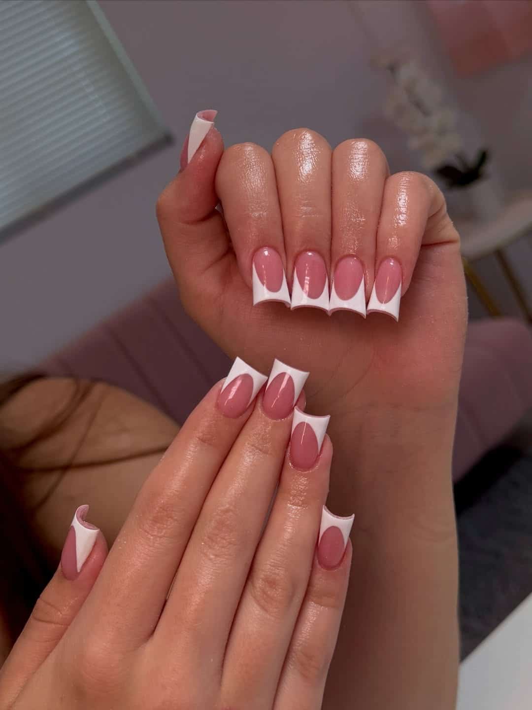 4. Classic Pink and White French Tip Duck Nails - duck nail ideas