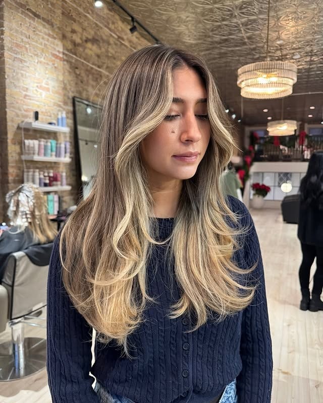 6. Champagne Blonde Highlights on a Butterfly Layered Haircut - Hair Color with Highlights