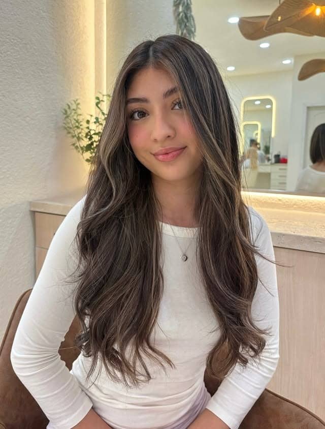 14. Soft Mocha Brown Highlights on Long Layered Hair - Hair Color with Highlights
