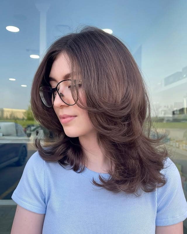 6. Smoky Mocha Brown Butterfly Cut with Bouncy Layers - Chic-Length Hairstyles