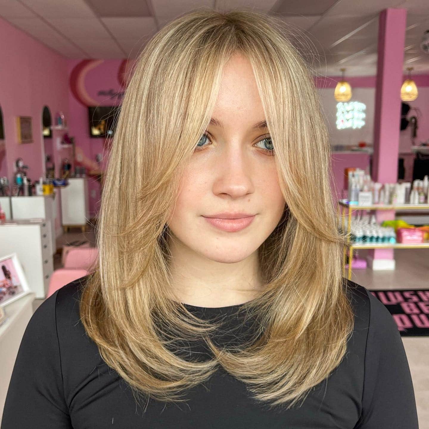 14. Golden Beige Blonde Medium-Length Hair with Face-Framing Layers - Chic-Length Hairstyles