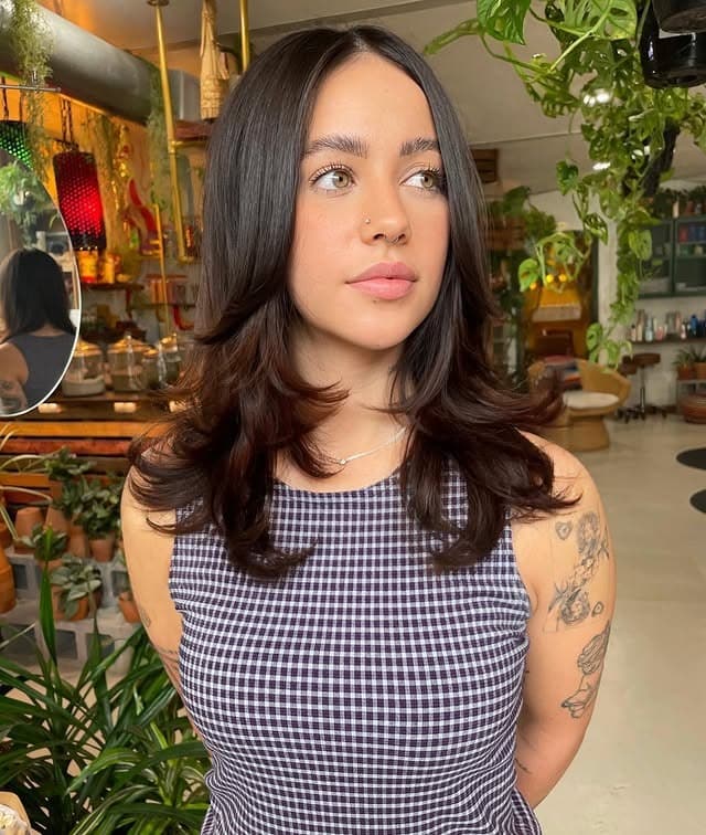 18. Dark Chocolate Brown Medium-Length Butterfly Cut with Flipped Ends - Chic-Length Hairstyles