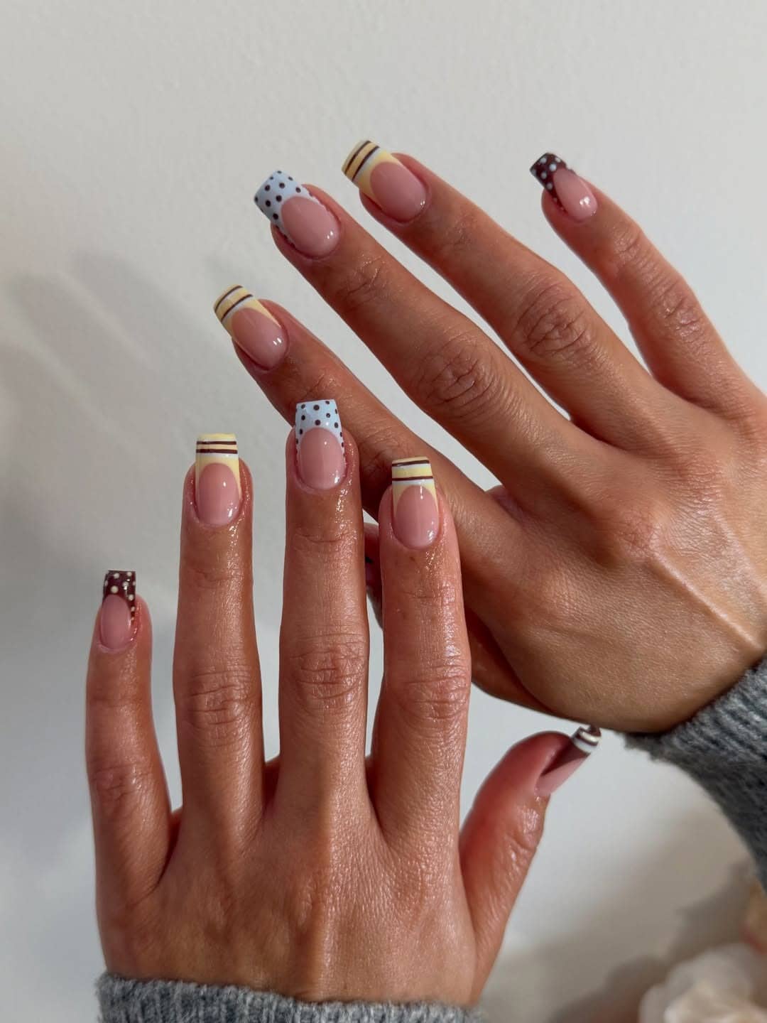 5. Pastel Blue and Burgundy Geometric French Tip Nails - geometric nail ideas