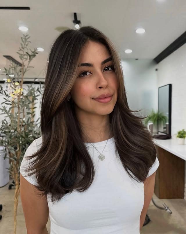 2. Smoky Brunette Balayage with Feathered Layers - Brunette Balayage Hair Color