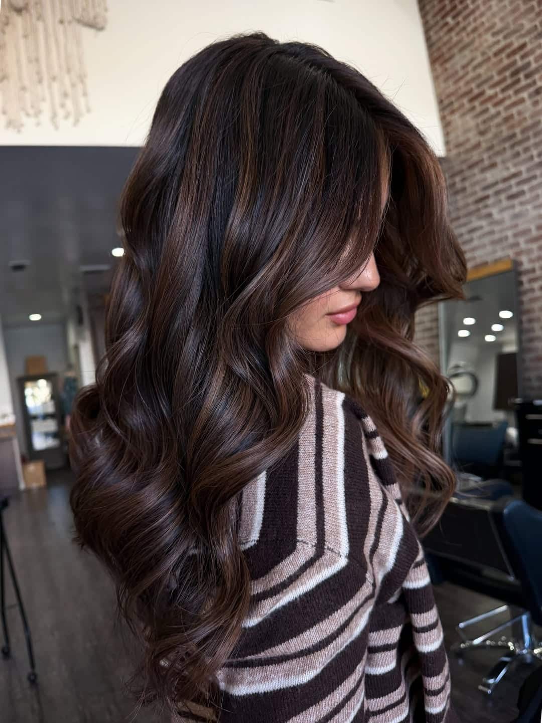 3. Dark Chocolate Brunette Balayage with Cascading Curls - Brunette Balayage Hair Color