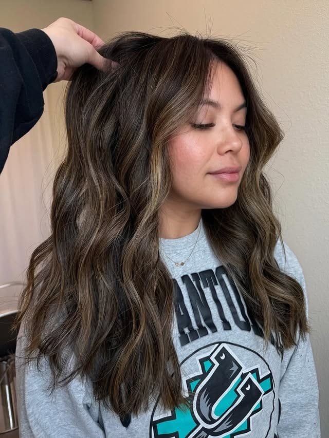 8. Mushroom Brown Brunette Balayage with Textured Waves - Brunette Balayage Hair Color