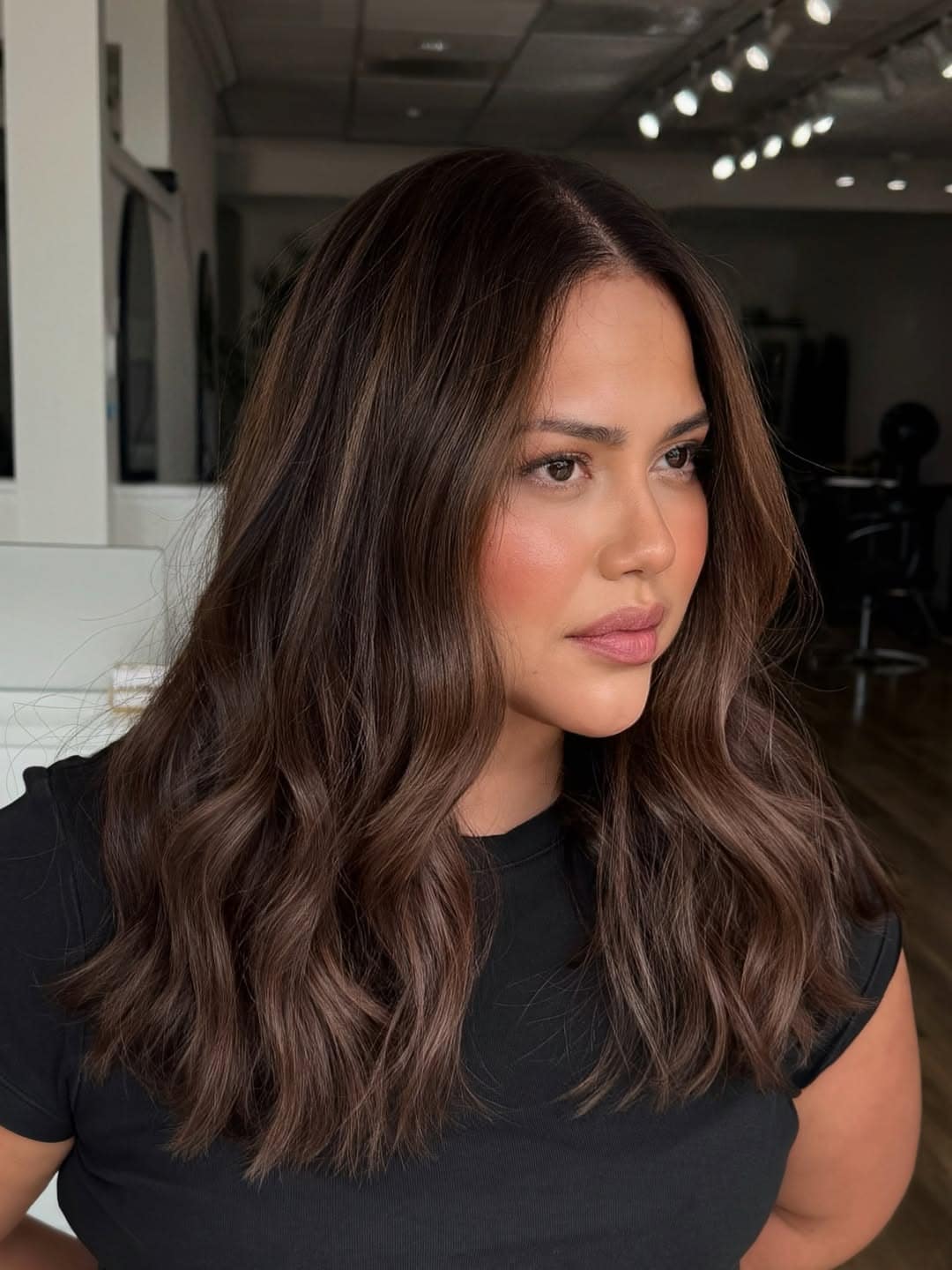9. Chocolate Brunette Balayage with Soft Beach Waves - Brunette Balayage Hair Color