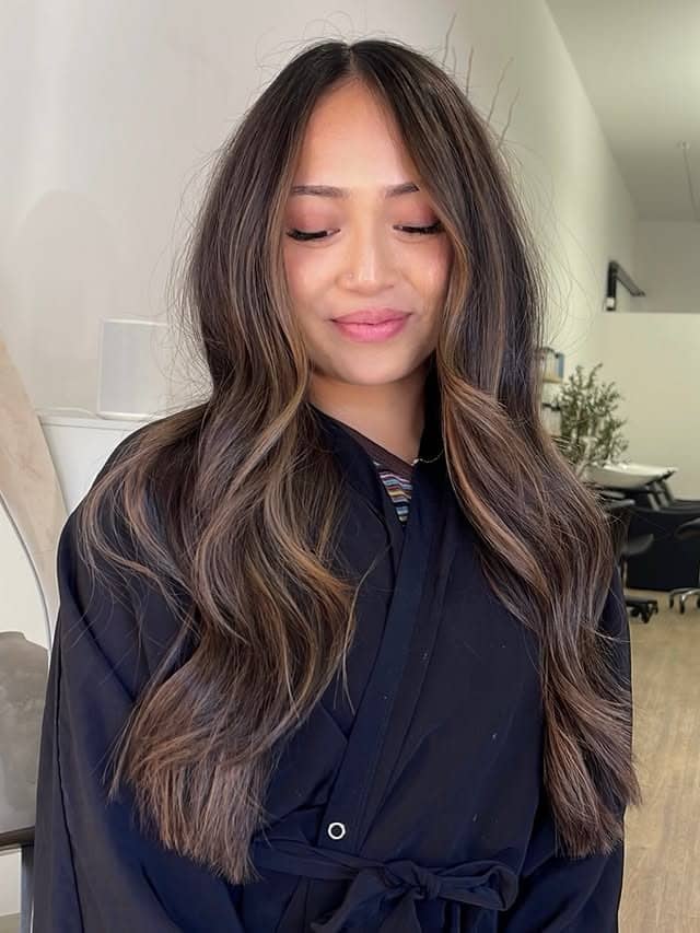 17. Ash Mocha Brunette Balayage with Soft Layered Waves - Brunette Balayage Hair Color
