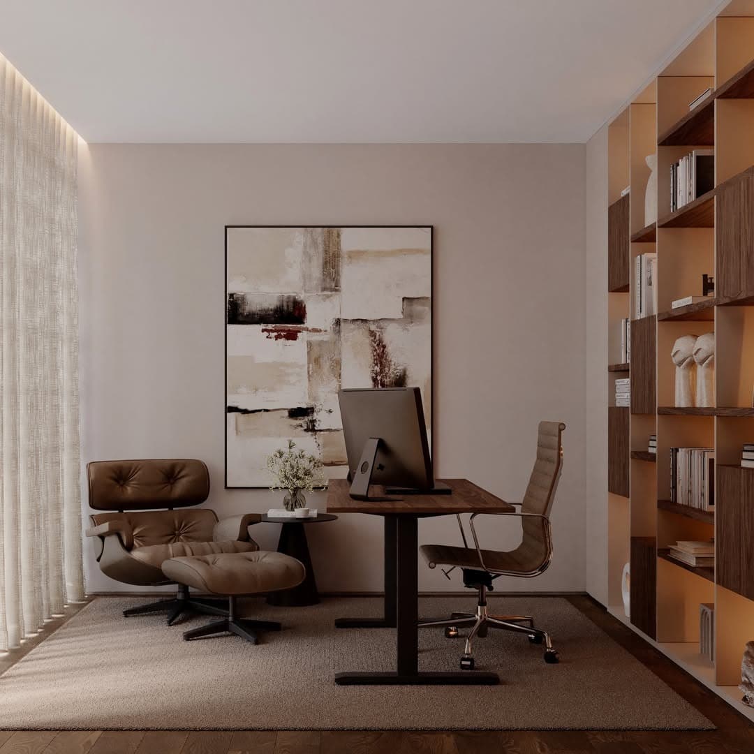 2. Minimalist Beige and Brown Modern Home Office - modern home office ideas