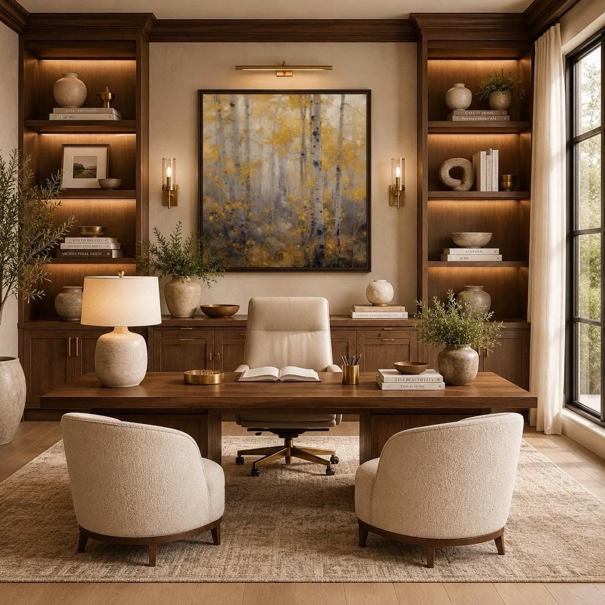18. Luxury Walnut Brown and Cream Modern Executive Home Office - modern home office ideas