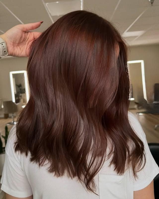 6. Soft Dark Auburn Hair with Shoulder-Length Textured Layers - Dark Auburn Hair Color