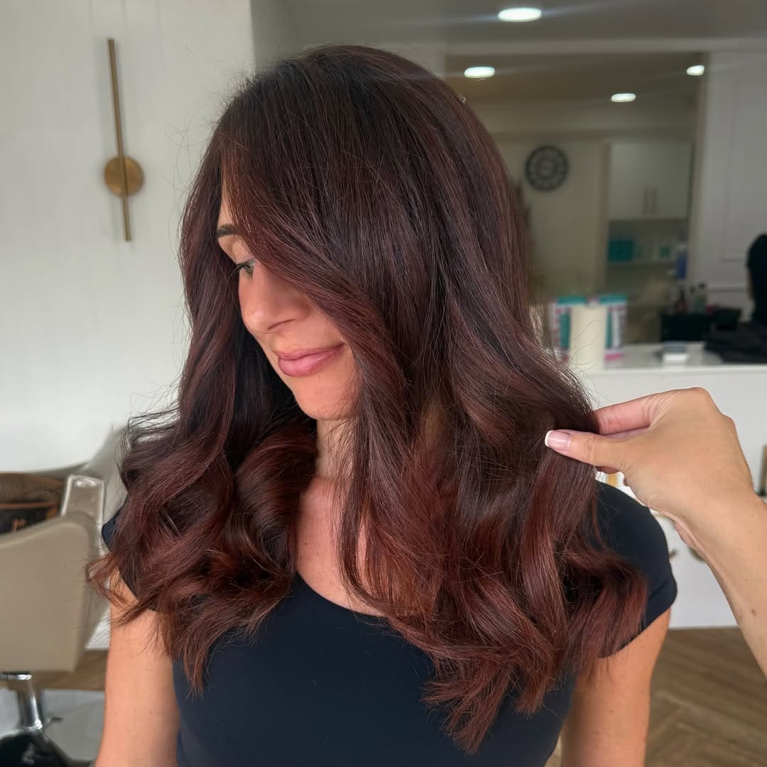 14. Chocolate Auburn Hair with Soft Shoulder-Length Layers - Dark Auburn Hair Color