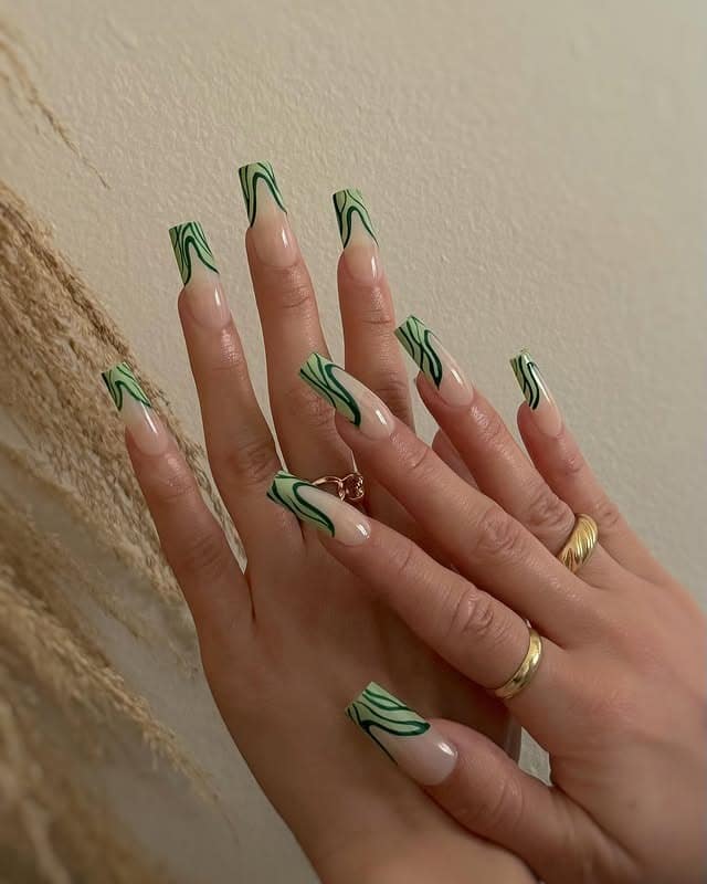 5. Sage Green French Tip Long Square Nails - long square nail ideas