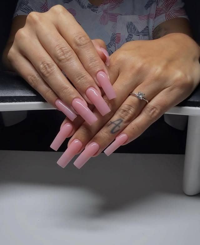 6. Glossy Baby Pink Long Square Nails - long square nail ideas