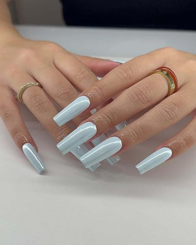 9. Icy Blue Chrome Long Square Nails - long square nail ideas